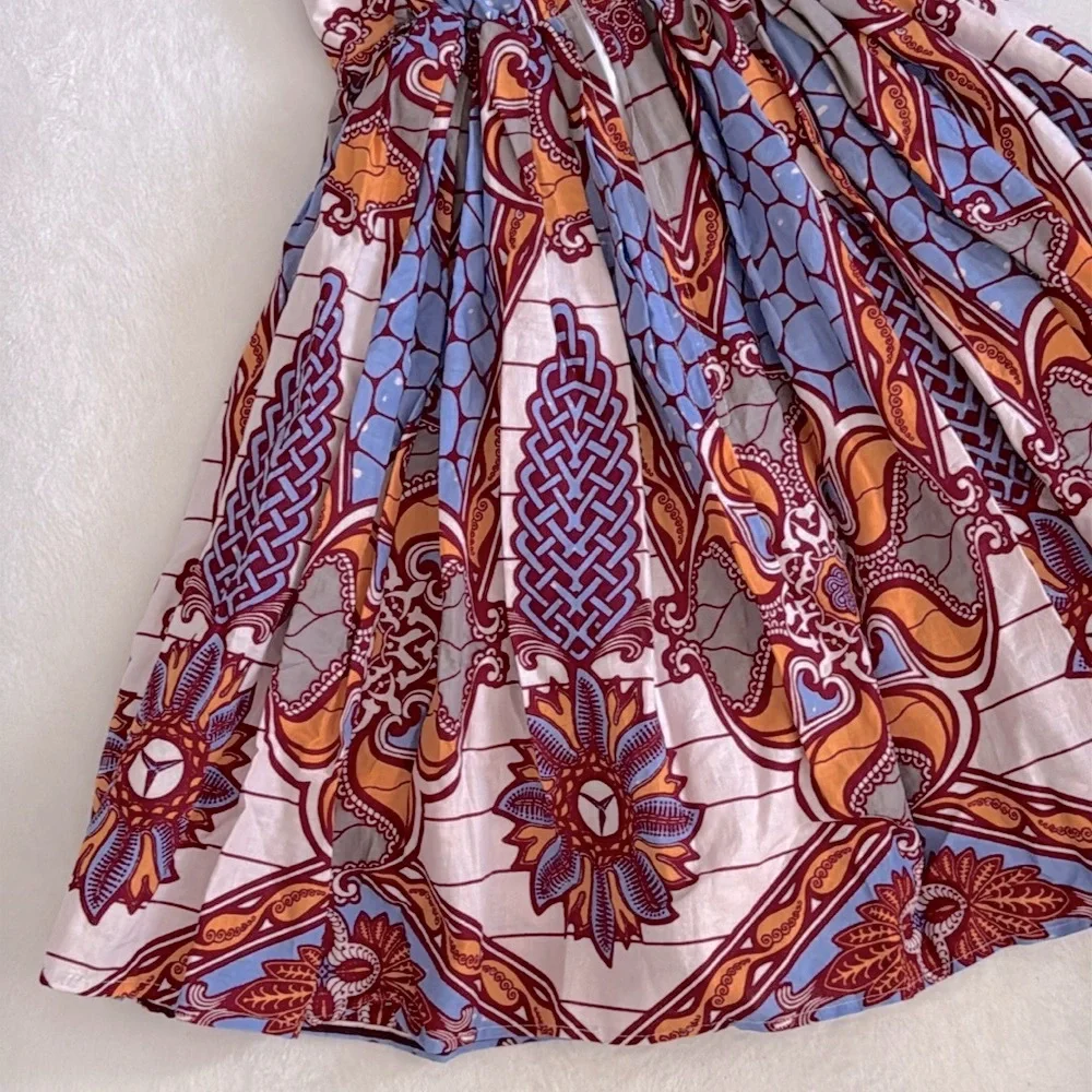 Grass-fields | African Print Sleeveless Full Skirt Mini Dress with Pockets (M) - Picture 13 of 16